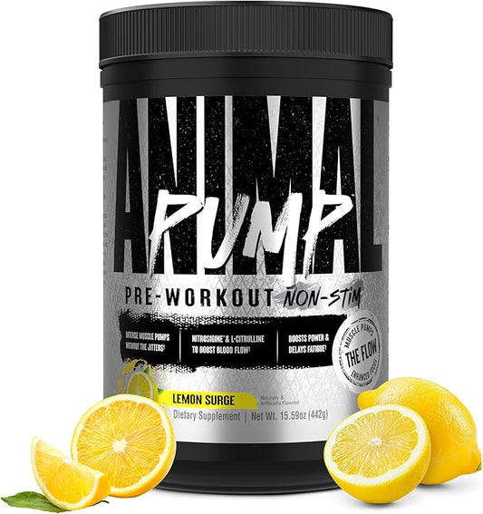 Animal Pump NS Stim-Free Pre Workout Powder for Men & Women - Caffeine-Free Preworkout for Energy, Focus and Muscle Builder, Beta Alanine, Citrulline, Nitrosigine and Nootropics, Lemon Surge, 442g