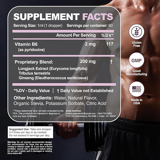 Testosterone Booster - Supplement Men and Women with Tribulus Terrestris and Tongkat Ali for Enhancing, Muscle Recovery & Energy - 2oz Liquid Bottle
