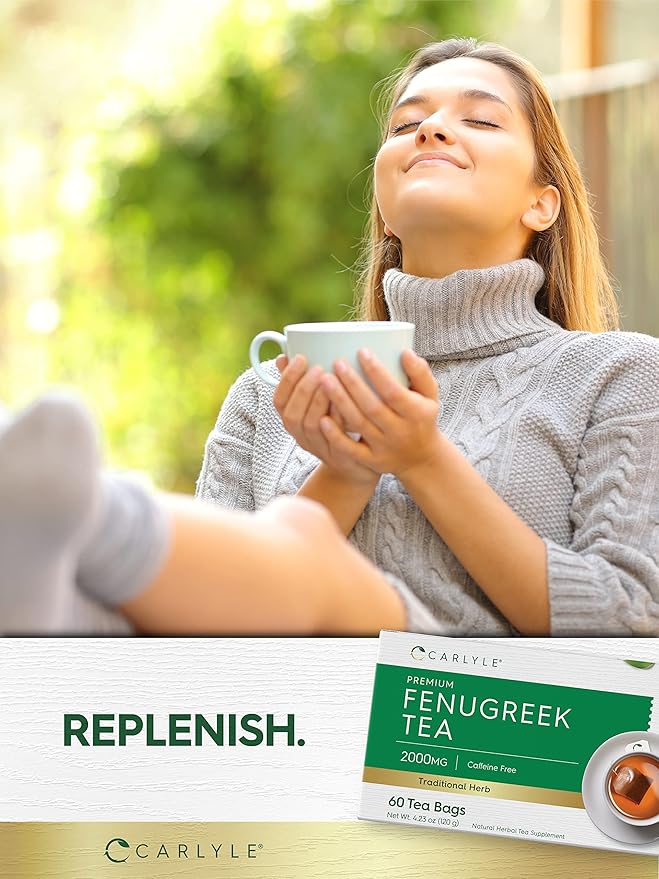 Carlyle Fenugreek Seed Tea | 60 Tea Bags | No Caffeine | Vegetarian, Non-GMO & Gluten Free Herbal Tea Supplement