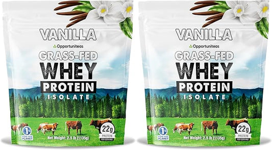 Opportuniteas Grass Fed Vanilla Whey Protein Isolate Powder - 22g Protein Powder Without Artificial Sweeteners, Hormone-Free Cows, Non GMO - 5lb