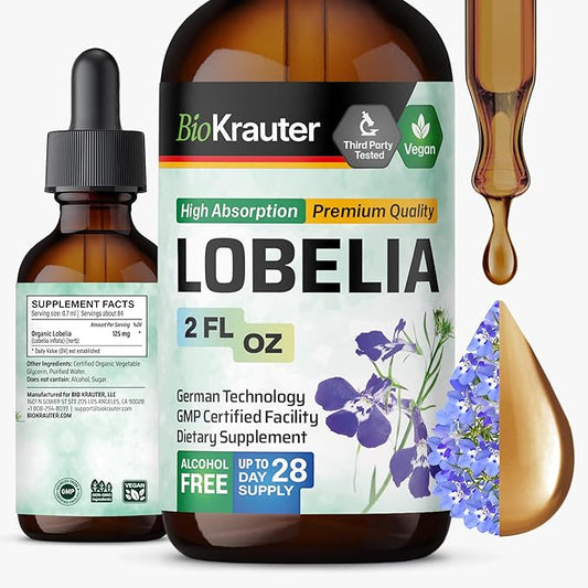 BIO KRAUTER Lobelia Tincture - Vegan Lobelia Extract - Alcohol & Sugar Free Respiratory Support Supplement - 2 Fl.Oz.