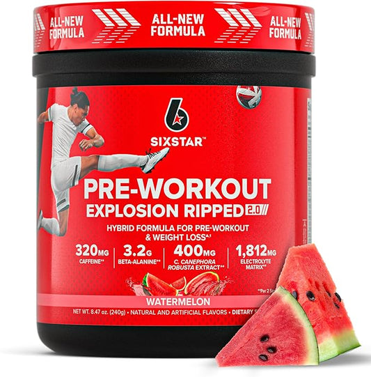 Six Star Pre-Workout Explosion, Watermelon (30 Servings) - Preworkout Energy Powder Supplement for Men & Women - Pre Workout Drink Mix with Creatine & Beta Alanine - Sports Nutrition Products