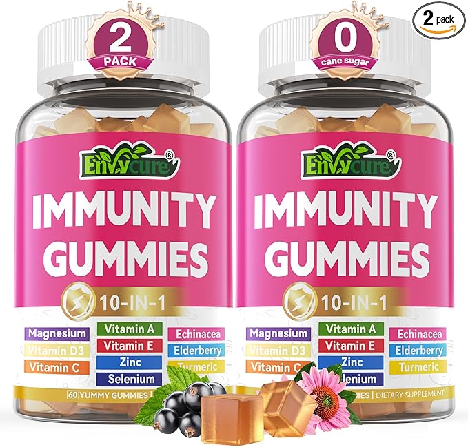 Vitamin C D3 Zinc Gummies for Adults w/Echinacea, Elderberry, Selenium, Magnesium，Vitamin D3 5000IU, Daily Immunity Booster Multivitamin Gummies, for Immunity Antioxidant Bone Energy，Vegan 2 Pack