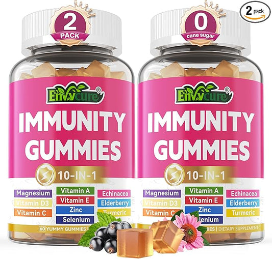 Vitamin C D3 Zinc Gummies for Adults w/Echinacea, Elderberry, Selenium, Magnesium，Vitamin D3 5000IU, Daily Immunity Booster Multivitamin Gummies, for Immunity Antioxidant Bone Energy，Vegan 2 Pack