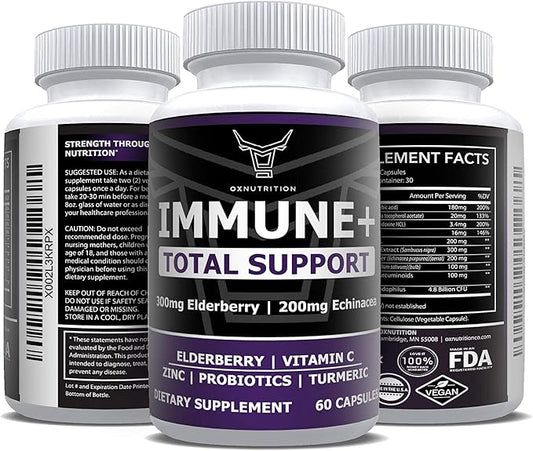 Nutrition 10 in 1 Elderberry, Vitamin C, Zinc, Vitamin E, Vitamin B6, Echinacea, Garlic, Turmeric, L-Glutamine HCL & Lactobacillus Probiotics & Antioxidants for Immune Defense 1 Month Supply