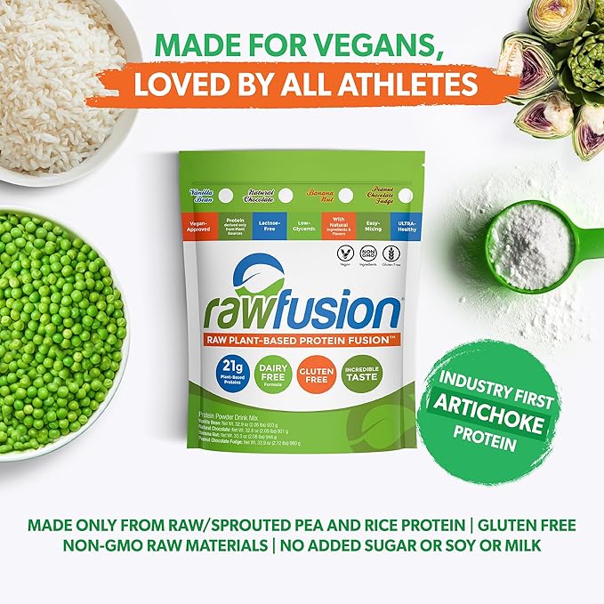 Rawfusion Vegan Protein Powder, Vanilla Bean – 30 Servings, 21g Plant-Based Protein, Low Net Carbs, Non-Dairy, Gluten-Free, Soy-Free, Kosher, Non-GMO, 2.06lbs