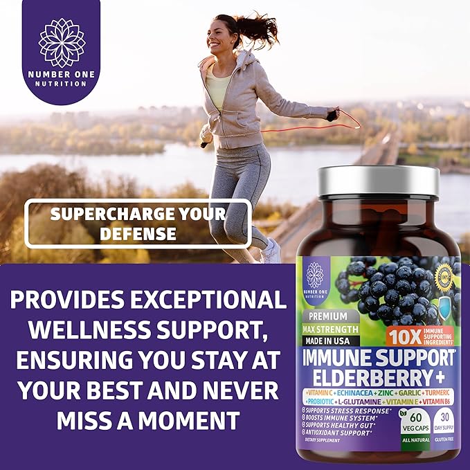 2 Pack N1N Premium 10 in 1 Immune Support Supplement [10 Potent Ingredients] with Elderberry, Vitamin C, Zinc, Echinacea, Turmeric Curcumin, Garlic and Probiotics for Adults, 120 Veg Caps