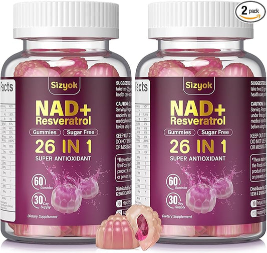 NAD Resveratrol Gummies, NAD supplements for Women with Hydrolyzed Collagen, Grape Seed, and D-Biotin Support Antioxidant Action, Anti-Aging, Cell Regeneration & Energy, Sugar-Free, 60 Gummies, 2 Pack