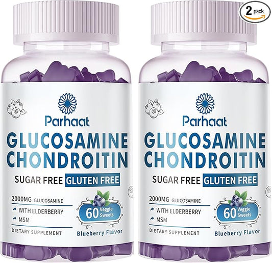 Glucosamine Chondroitin Gummies with MSM & Elderberry Extra Strength - Joint Support, Antioxidant Immune Support Supplement for Adults, Men & Women.Blueberry-2pack