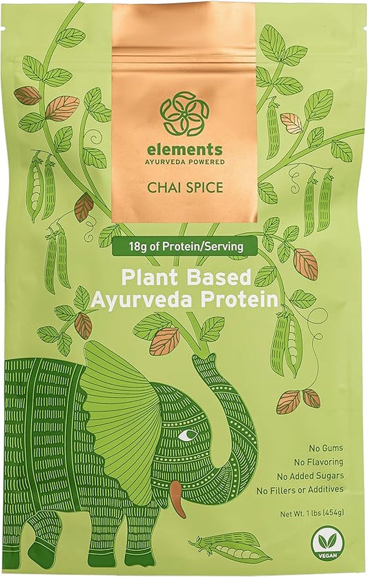 Elements Plant Based Vegan Protein Powder - Meal Replacement Shake Made from Pure Organic Yellow Peas with Chai Spice - Keto, Dairy Free, Soy Free, Paleo, and Non-GMO - 1lb Pack - 14 Servings