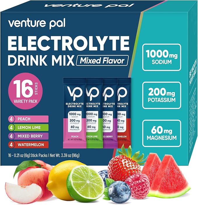 Venture Pal High Sodium Sugar-Free Electrolyte Powder Packets - Hydration Packets with Sodium, Potassium & Magnesium | Zero Calories | Vegan, Keto, and Paleo Friendly | 16 Sticks