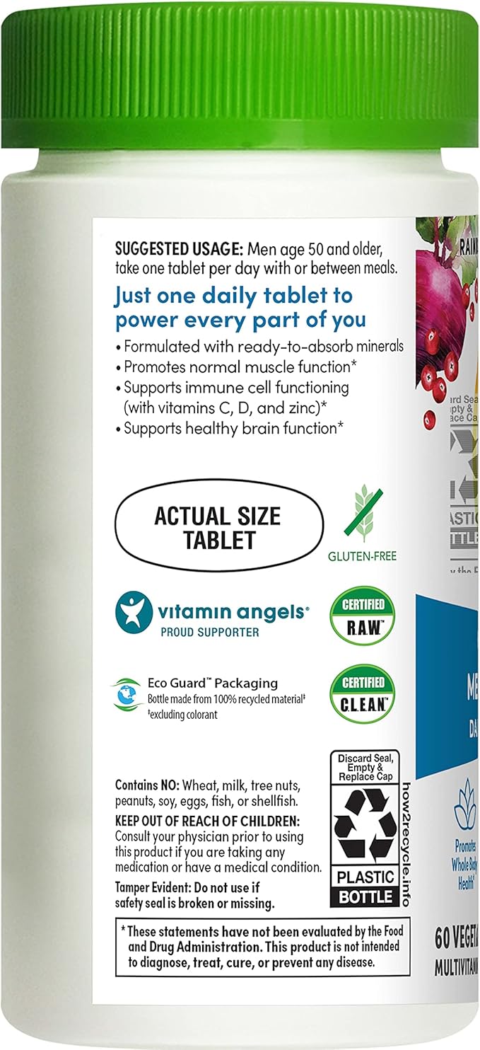 Rainbow Light Multivitamin for Men 50+, Vitamin C, D & Zinc, Probiotics, Men's One 50+ Multivitamin Provides High Potency Immune Support, Non-GMO, Vegetarian, 60 Tablets