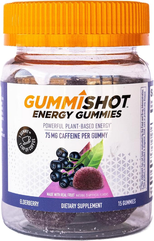 Energy Gummies, 1125 mg of Plant-Based Caffeine Chews per Bottle, Long Lasting Energy Boosters, Elderberry (15ct)