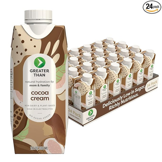Greater Than Lactation Supplement Support, Coconut Water, Vitamins & Electrolyte Drink for Breastfeeding & Immune Support, Lactation Cookies Alt, Gluten Free, Low Sugar, 24 Pack, Cocoa Chocolate Cream