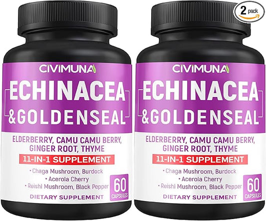Echinacea Capsules with Echinacea, Goldenseal Root, Elderberry - 120 Capsules for 4 Months Supply (Pack of 2)