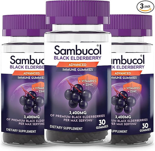 Sambucol Black Elderberry Gummies - Elderberry with Zinc and Vitamin C for Adults, Sambucus Elderberry Gummies, Immune Support Gummies - 30 Count, 3 Pack