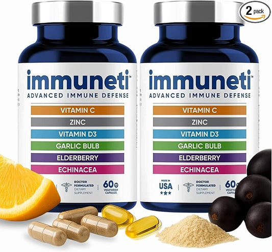 Advanced Immune Support – Doctor Formulated 6-in-1 Daily Immunity Supplement Pack of 2 – Made in USA – With Vitamin C, D3, Zinc, Elderberry, Garlic & Echinacea – Provide Vital Nutrients & Antioxidants