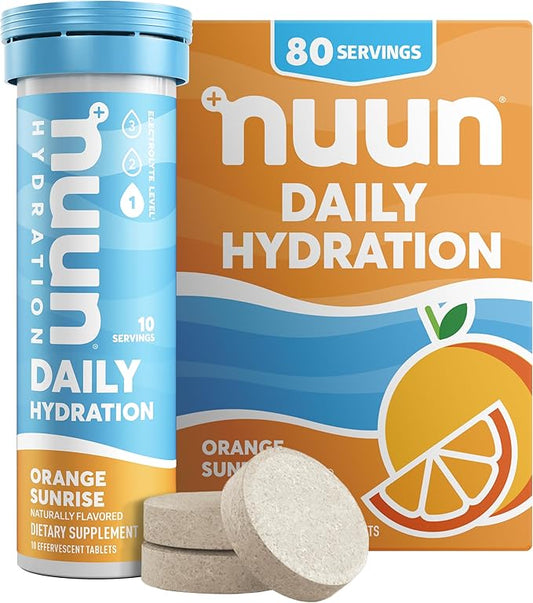 Nuun Daily Electrolyte Tablets with Magnesium, Calcium, Potassium, Chloride & Sodium, Gluten Free, Sugar Free, & Vegan, Orange Sunrise Flavor, 8 Pack (80 Servings Total)