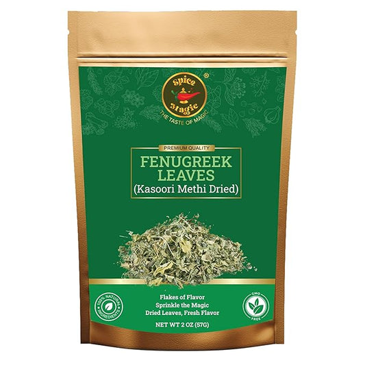 SPICE MAGIC Fenugreek Leaves – Kasoori Methi Premium Quality, Whole and Aromatic for Seasoning, Baking, and Cooking – 2 oz (2 OZ, Fenugreek Leaves)