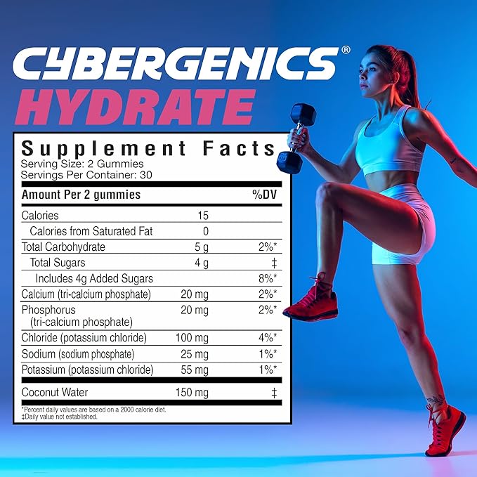 Hydrate Gummies, Vital Electrolytes, Supports Recovery, Supports Hydration, with Coconut Water, Potassium & Chloride, Cellular Hydration, Watermelon Flavor, 60 Gummies, 30 Servings