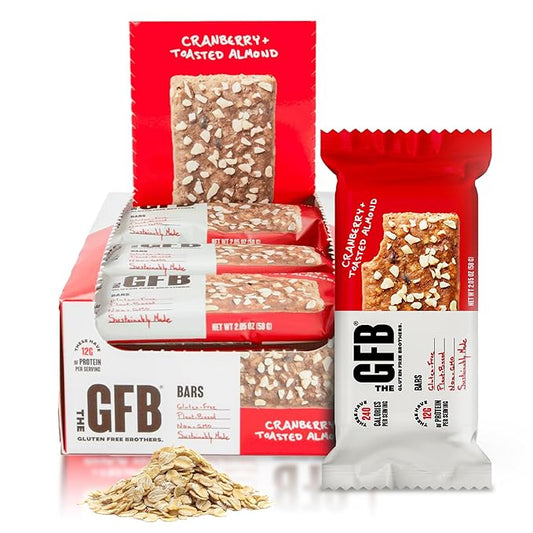 The GFB Cranberry Toasted Almond Protein Bars - Gluten Free, Plant Based, Non GMO, Sustainably Made – Ridiculously Tasty, Healthy, Vegan, Nutrition Snack Protein Bars, 2.05 oz (12 Count)