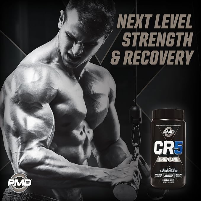 PMD Sports CR5 Professional Creatine Complex - Improved Recovery, Reduce Soreness, Lean Muscle Mass Gainer - Power 5 Creatine Blend for Strength, Endurance, and Recovery (240 Creatine Capsules)
