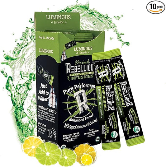 Luminous Limeade Organic Energy Drink Mix – 0 Calories, Sugar Free, Loaded with Antioxidants, L-Theanine, and Natural Caffeine – 10 Count