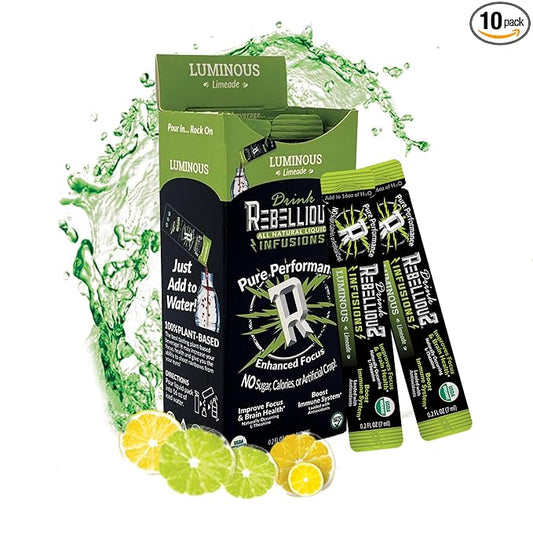 Luminous Limeade Organic Energy Drink Mix – 0 Calories, Sugar Free, Loaded with Antioxidants, L-Theanine, and Natural Caffeine – 10 Count