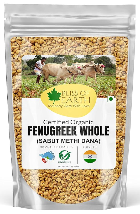 BLISS OF EARTH Organic Whole Fenugreek Seeds, Sabut Methi 1Kg