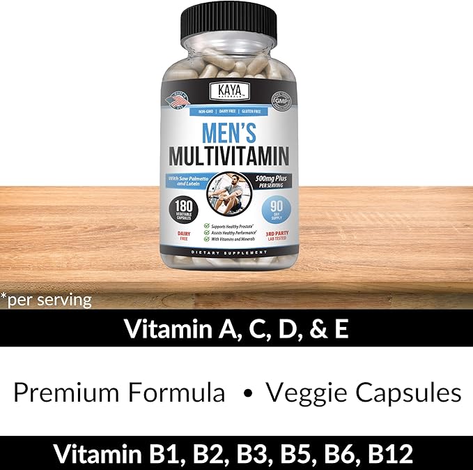 Kaya Naturals Multivitamin for Men - Men's Prostate Multivitamin - Multi Mineral Daily Supplement - Pills for Men - Supports Healthy Prostate - Vitaminas para Hombres - 180 Veggie Capsules