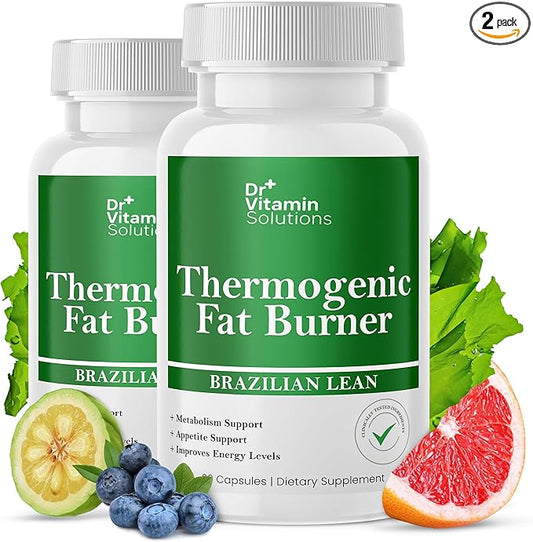 DR VITAMIN SOLUTIONS Thermogenic Fat Burner for Women and Men - Appetite Suppressant for Weight Loss - Includes Green Tea Extracts for Bloat Relief - Metabolism Booster - Pack of 2