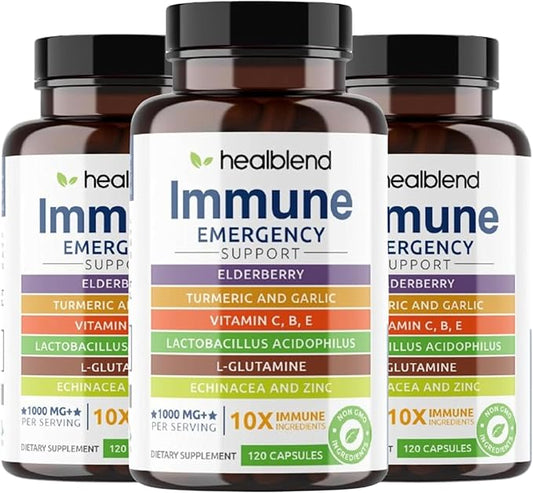 10 in 1 Immune Support Supplement Booster with Elderberry, Zinc, Echinacea, Turmeric, Lactobacillus Acidophilus, for Adults (3 Pack)