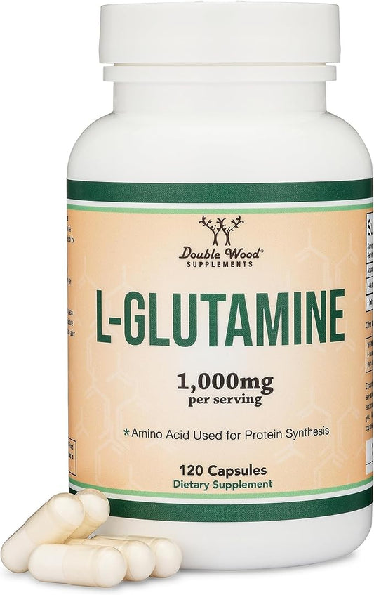 L Glutamine Capsules - No Fillers (1000mg Servings, 120 Capsules) Non-GMO, Gluten Free, Keto Safe, Vegan Friendly, Third Party Tested (for Endurance and Gut Health) by Double Wood