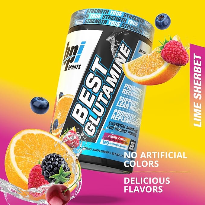 BPI Sports Best Glutamine - Essential Amino Acid for Intense Training with L-Glutamine - Post-Workout Recovery and Muscle Support - Berry Citrus, 14.1 oz