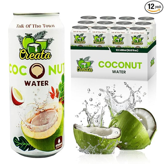 Coconut Water Bulk 99% Pure 16.57 Fl Oz - Pack of 12 Nutrient-Rich and Fresh | Low Sugar & Calories | Pure Coconut Water with Electrolytes by Creata