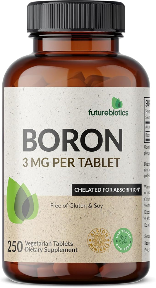 Futurebiotics Boron 3mg, Vegetarian, Non-GMO, Chelated for Absorption, 250 Tablets