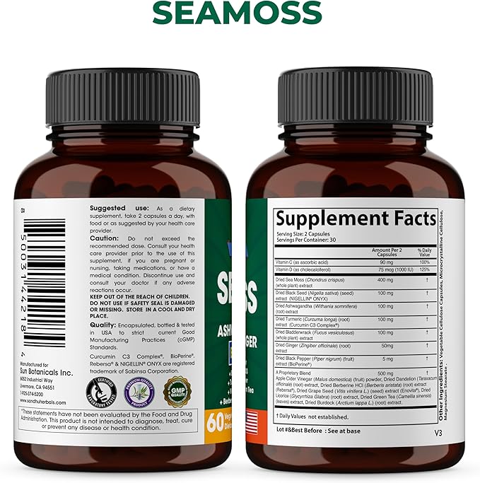 Sandhu Herbals Bundle - Sea Moss, Shilajit, Black Seed Oil, Ashwagandha, Ginger, Rhodiola Rosea, Panax Ginseng, Stinging Nettle