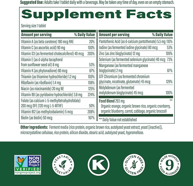 MegaFood Men's 55+ One Daily - Multivitamin for Men with Vitamin B12, C, D & Zinc - Optimal Aging & Immune Support Supplement - Vegetarian - Made Without 9 Food Allergens - 120 Tabs