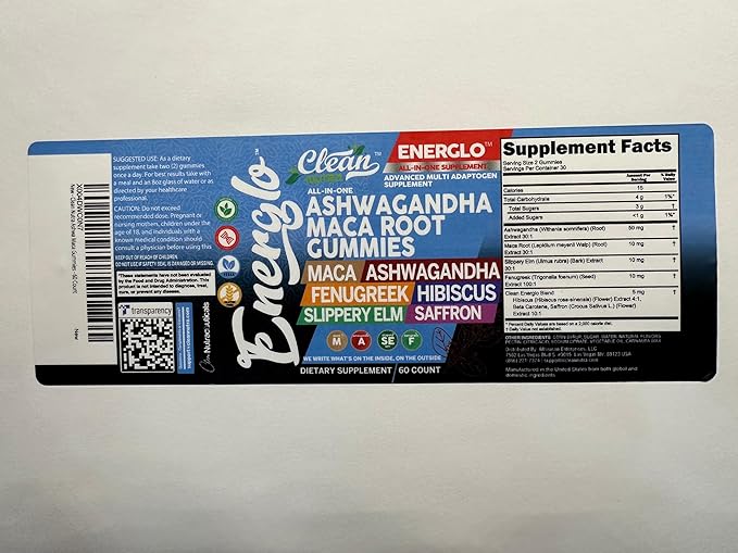 Ashwagandha Maca Root Gummies with Fenugreek Hibiscus Slippery Elm Saffron Extract & Beta Carotene | Peach Flavor Vegan Gummy Vitamins Adaptogen Cortisol Supplement Energlo by Clean Nutra (3)