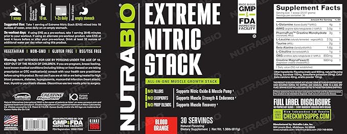 NutraBio Extreme Nitric Stack, Nitric Oxide and Cell Volumizing Formula- 30 Servings (Blood Orange)