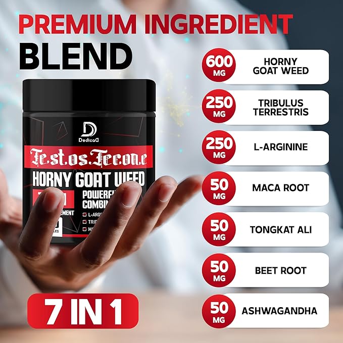 7 in-1 Ultra Test Support with Tribulus Terrestris Horny Goat Weed L-Arginine Maca Root Tongkat Ali Beet Root - Energy Workout Muscle Strength Support 120 Capsules
