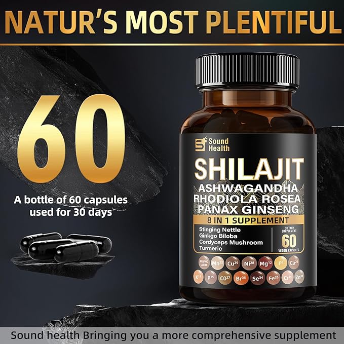 Wild Organic Irish Sea Moss and Shilajit - 8000mg Sea Moss, 10000mg Shilajit, Ashwagandha 2000mg, Ginseng, Vitamin C, Vitamin D3, Black Seed Oil - 2 Bottles of 60 Capsules