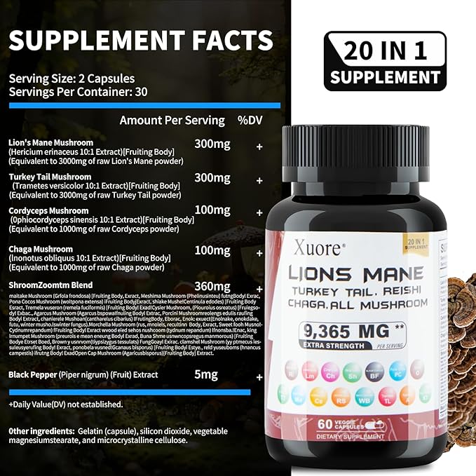 Bundle of Sea Moss,Maca,Lions Mane, Black Seed Oil, Ashwagandha, Ginger & Rhodiola Rosea, Panax Ginseng, Turkey Tail, Reishi, Cordyceps, Chaga All in 1 Supplements (1 Pack)