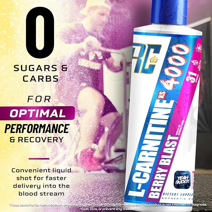 Ronnie Coleman Signature Series L Carnitine XS 4000 Liquid, Stimulant Free, Sugar Free, Zero Carbs, Lean Muscle Strength Support for Men & Women, Amino Acid Supplement, Berry Blast Flavor, 16 Oz