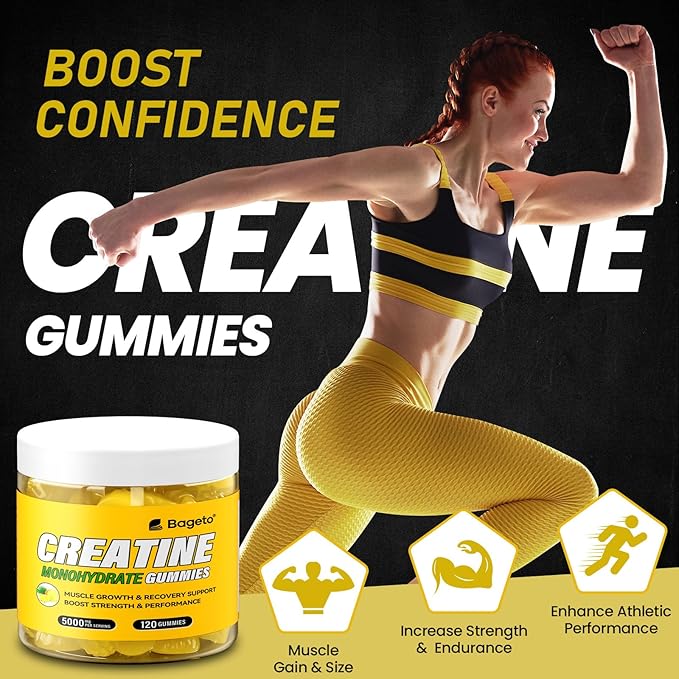 Creatine Monohydrate Gummies 5g for Men Women,Sugar Free Chewables Creatine Pre-Workout for Muscle Strength, Pineapple Flavor, 120 Count