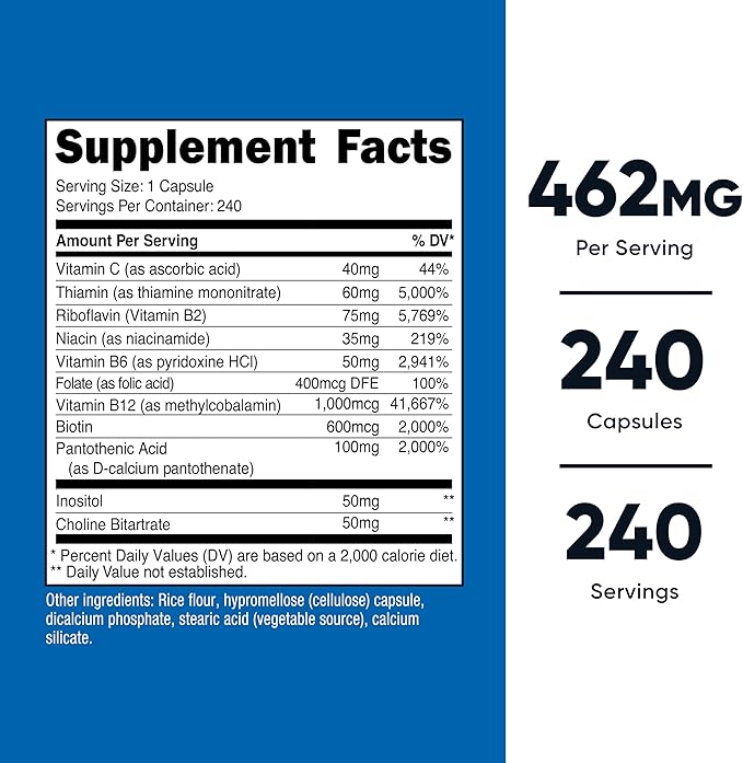 Nutricost Vitamin B Complex 462mg, 240 Capsules - with Vitamin C - Energy Complex