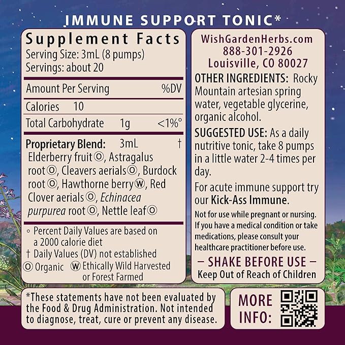 WishGarden Herbs Daily Immune Builder with Black Elderberry & Astragalus - Daily Immune Support Formula for Adults, Herbal Immune System Booster with Elderberries, 4oz