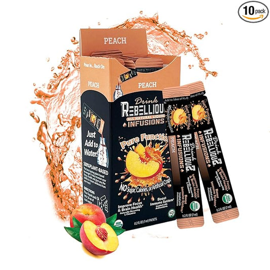 Peach Organic Drink Mix – No Sugar, Loaded with Antioxidants, L-Theanine, and Natural Caffeine – 10 Count