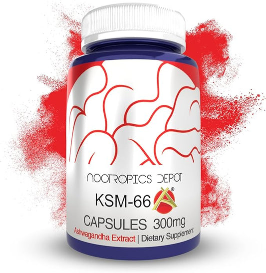 Nootropics Depot KSM-66 Ashwagandha Capsules | 300mg | 90 Count | Withania somnifera Extract | Ayurvedic Herb | Adaptogen Supplement | Promote Relaxation*