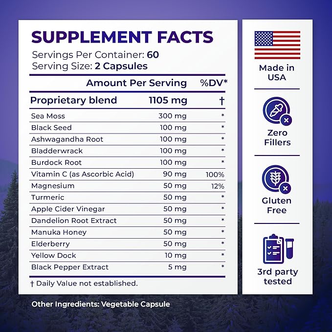 Alpha Tribe Multivitamin for Men with Sea Moss, Black Seed Oil, Ashwagandha, Turmeric Bladderwrack, Burdock,Vitamin C, Elderberry, Manuka, Yellow Dock | Daily Men's Vitamins and Minerals Supplement
